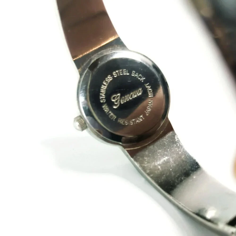 Geneva Quartz Silver Tone Marcasite Cuff Womens Watch - Picture 5 of 5